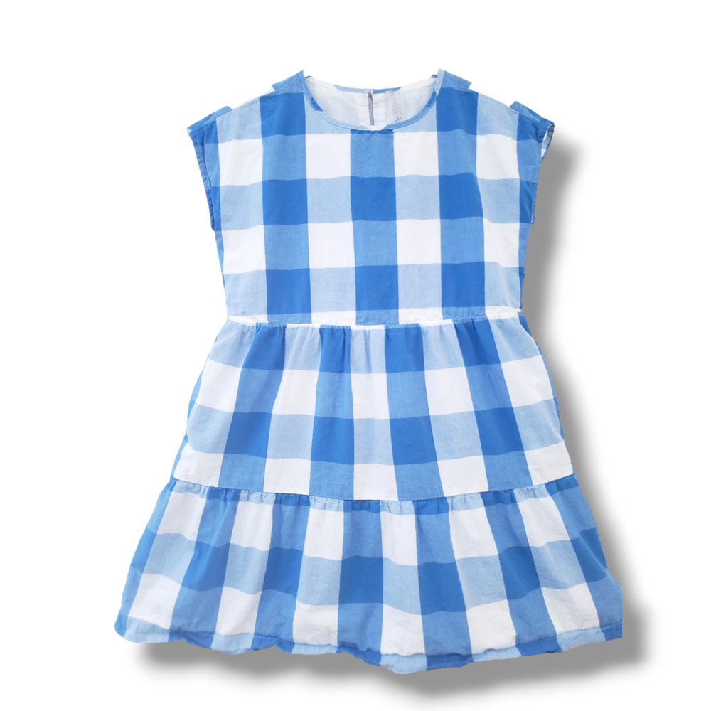 Primary Kids 10 Blue Gingham Cotton Sleeveless Dress